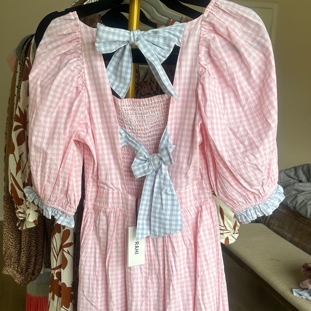 Anthropologie Pink Embellished Sundress with Puff Sleeves - Picture 3 of 5